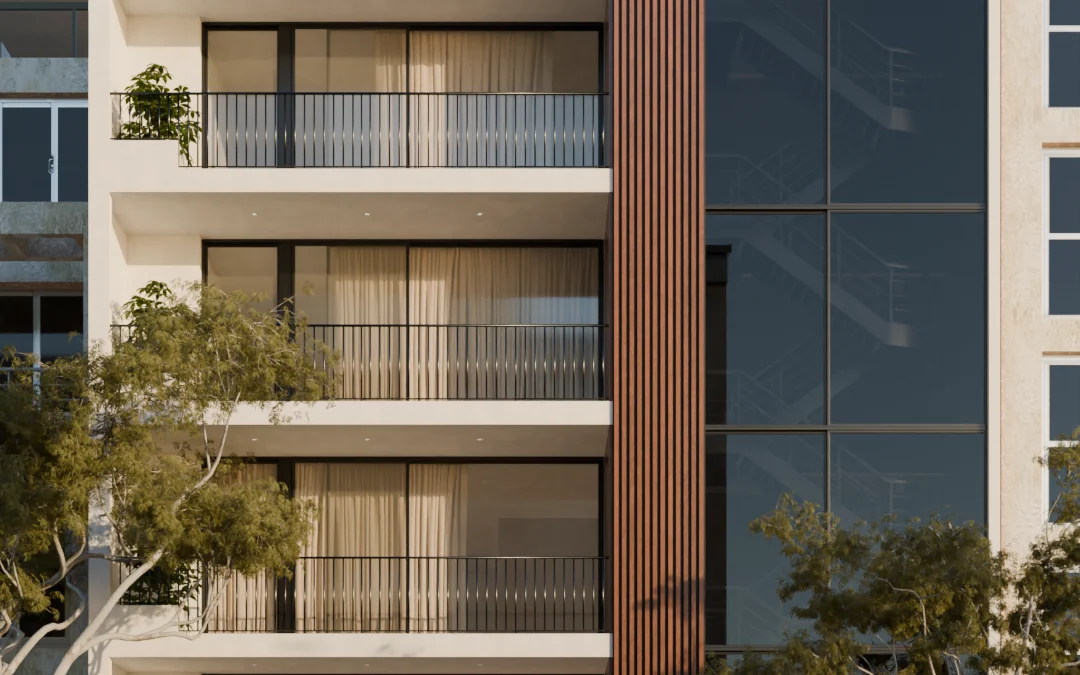 Street elevation of a minimal residential building at dusk