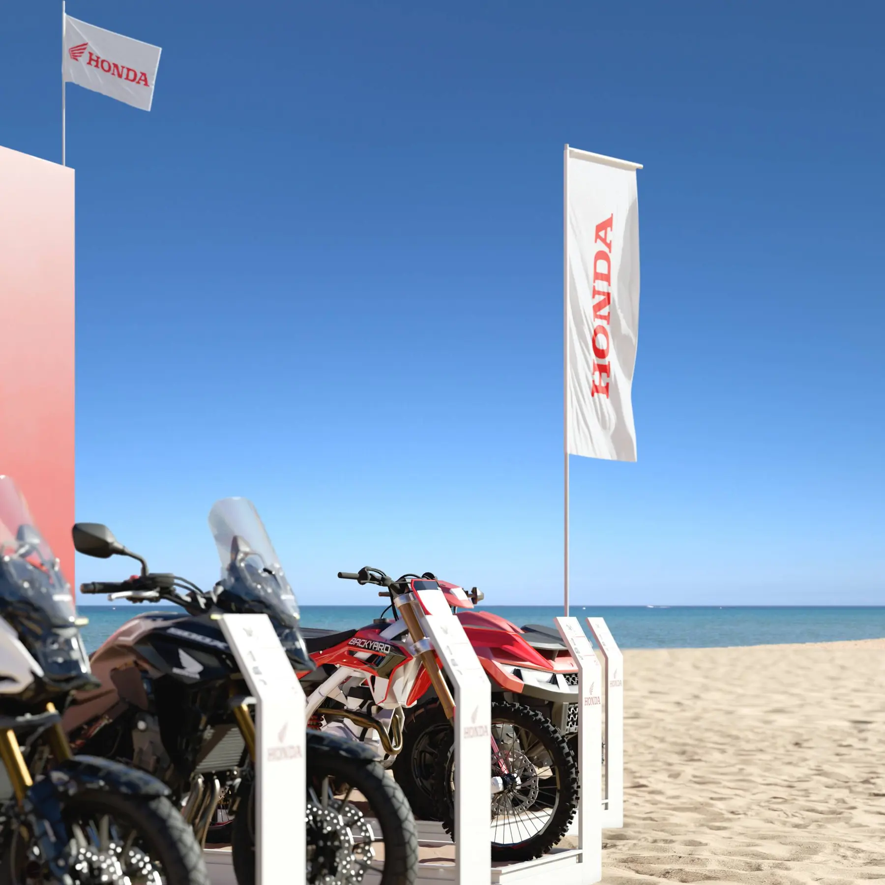 Motorcycle lineup, beach staging detail