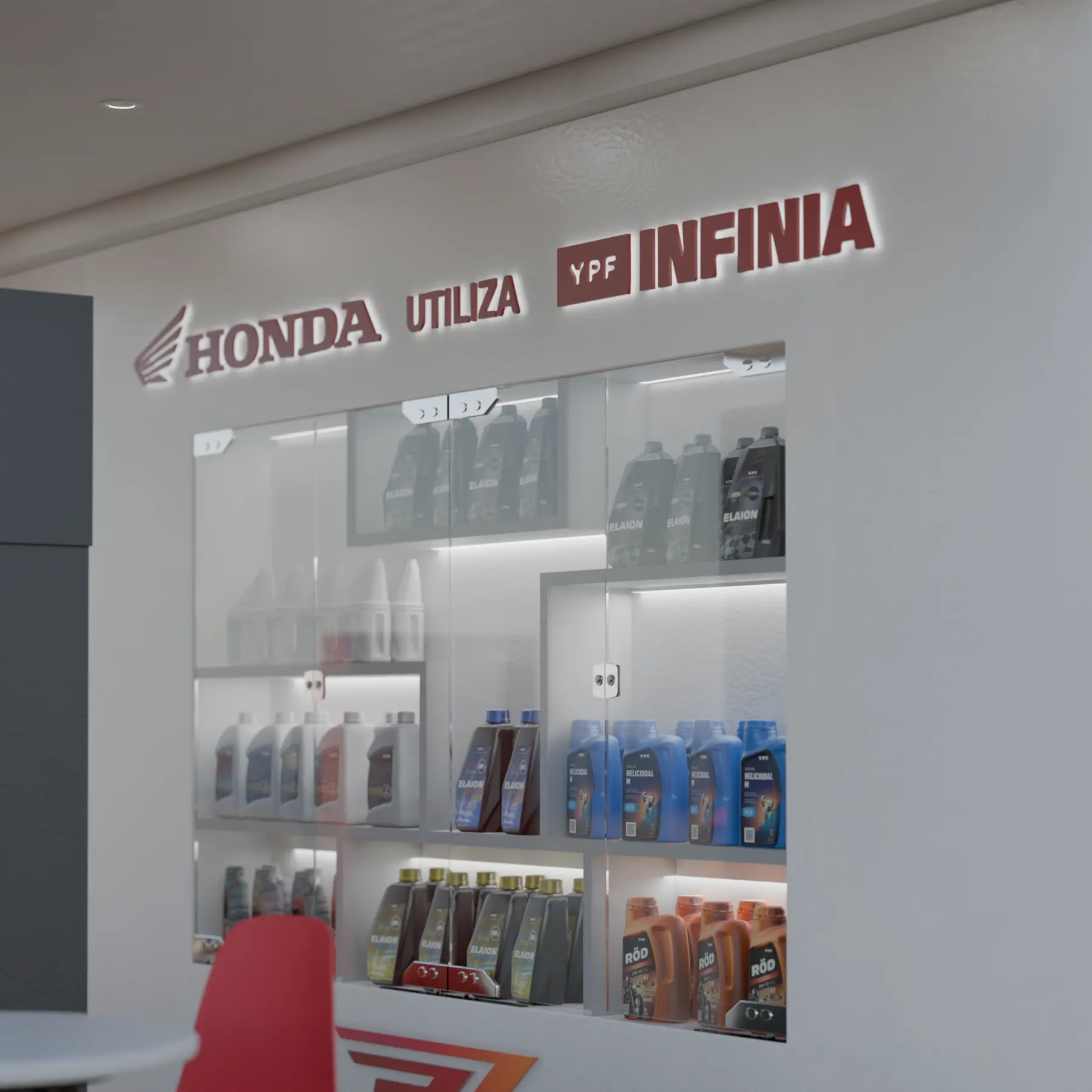 Sponsor wall: Honda / YPF Infinia product display